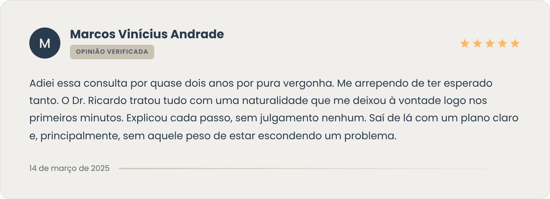 Depoimento de Marcos Vinícius, paciente do Dr. Ricardo Azevedo, urologista em Salvador.