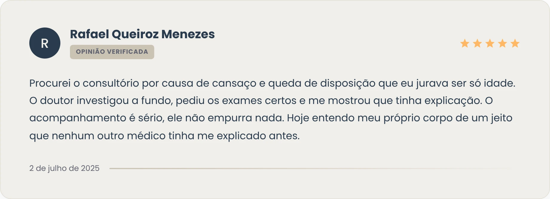 Depoimento de Rafael Queiroz Vinícius, paciente do Dr. Ricardo Azevedo, urologista em Salvador.
